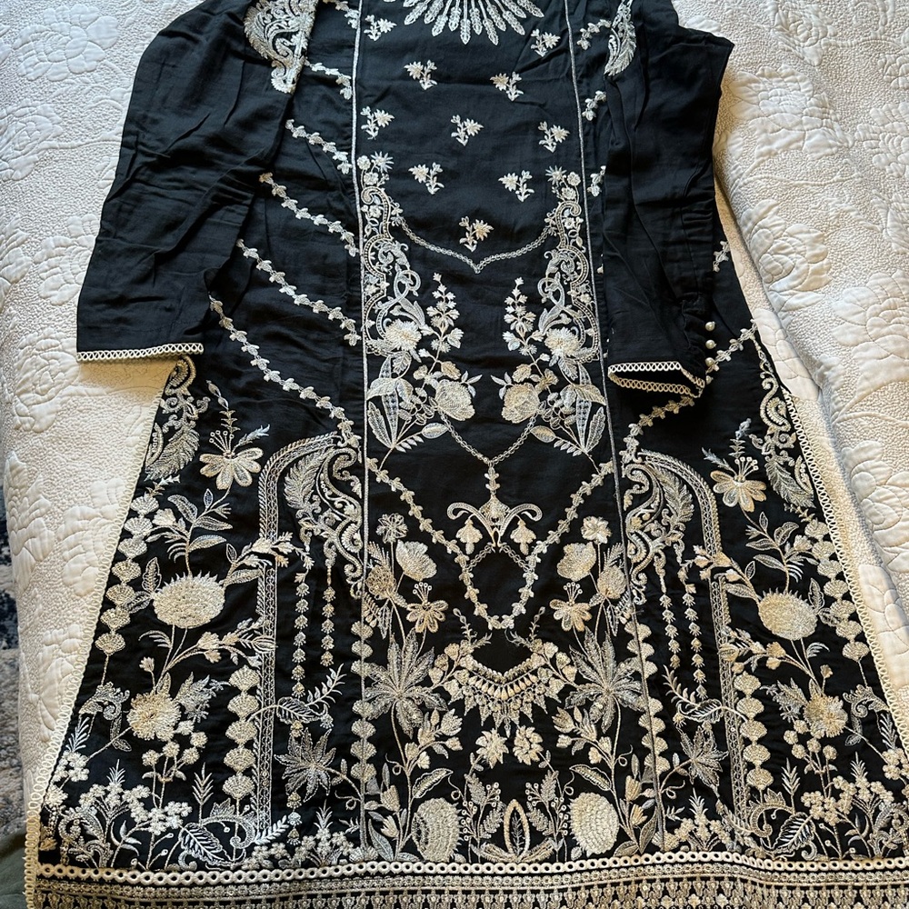 Elegant Black and White Embroidered Dress